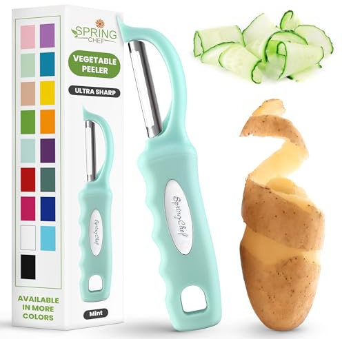 Spring Chef Premium Swivel Vegetable Peeler with Soft Grip Handle & Ultra Sharp Blades - Stainless Steel Potato Peeler - Kitchen Gadgets for Veggie, Fruit, Carrot, Apple, Cucumber - Mint