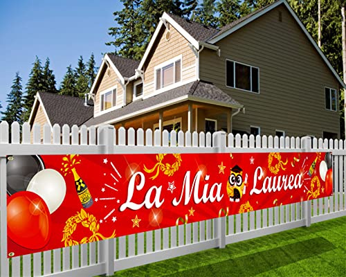 DPKOW La Mia Laurea Striscione Decorazioni Nero Rosso, Tessuto Striscione per Festa di Laurea Addobbi Congratulazioni per Esterno Giardino Decorazione, 270 x 35cm