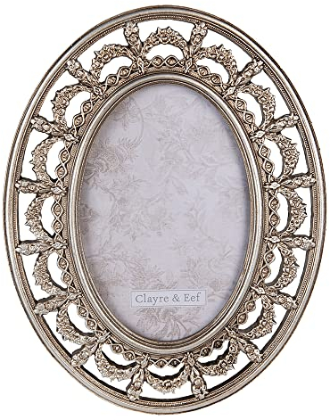 Clayre & Eef Bilderrahmen Fotorahmen oval silber 10x15 cm Landhaus Rahmen