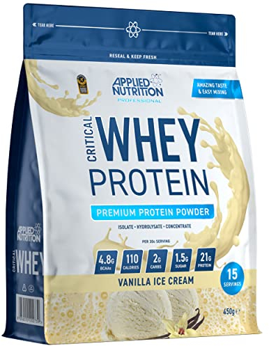 Applied Nutrition Critical Whey Protein Powder 450g - High Protein Powder, Protein Milkshake, Muscle Building Supplement with BCAAs & Glutamine (450kg - 15 Servings) (Vanilla)