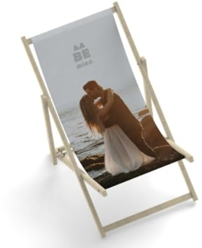 easyprint Holz Liegestuhl mit Foto Personalisieren | Hochzeit | Be Mine | Klappbar | Sonnenliege | bedruckbar | Stoffbezug | farblos lasiert | zusammenklappbar | Geschenk | Liebe