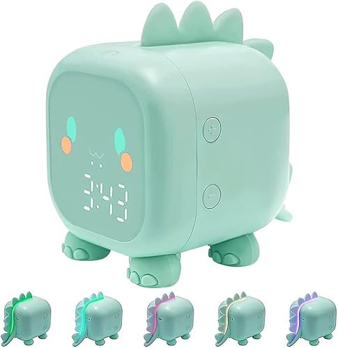BNGXR Sveglia Digitale per Bambini, Sveglia Dinosauro Digitale da Comodino, Comodino Trainer per Il Sonno per Bambini, Luce Notturna Colorata a Tempo Ricaricabile USB (Verde)