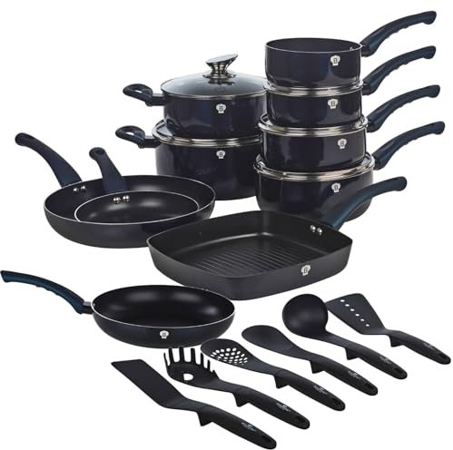 Blaumann 21 Pcs Cookware Pots Grill Pans with Soft Touch Handles & Kitchen Tool Set (Aquamarine)