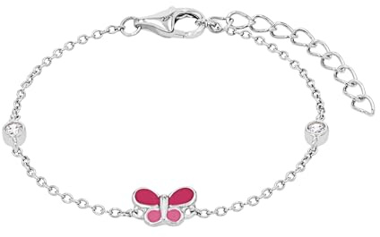 Prinsessan Lillifee armband i 925 sterlingsilver för flickor, barnarmband, delvis med smyckesten, presentidé för dotter och barnbarn, levereras i smyckeskrin, 12+3 cm, Sterlingsilver, Zirconium synth.