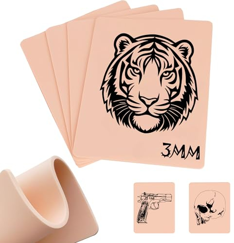 3mm Piel Sintetica Tatuaje, Emalla 4piezas Piel Sintética para Tatuar Gruesa 19cm x 14cm Doble Cara Silicona para Principiante y Artists