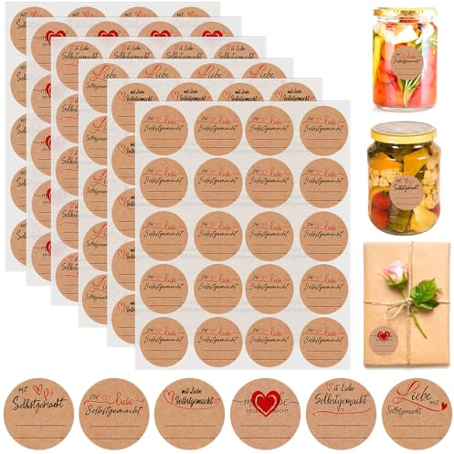 YBCCBY 1200 Stück Marmeladen Etiketten Selbstklebend Kraftpaier Marmeladenaufkleber Klebeetiketten zum Beschriften Rund Handmade 3.8cm Marmeladenglas Sticker Geschenketikett für Backen Geschenktüten
