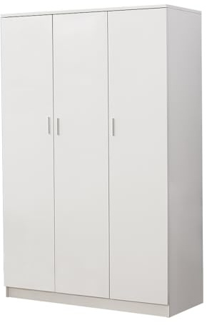 Panana 3 Door Wardrobe with Hanging Rail, 6 Shelves Storage Cupboard Closet, Triple Wardrobe for Bedroom Furniture (White)