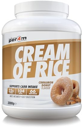 Per4m Protein Cream of Rice | Easy-to-Digest Complex Carbohydrate | Gluten-Free, Plant-Based Smooth Rice Porridge | Ideal Pre Post-Workout (2kg, Cinnamon Donut)