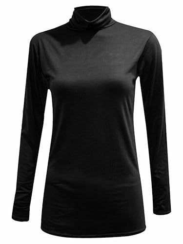 FASHION MY LOVE Polo à manches longues et col roulé pour femme - Pull uni à col roulé - Manches longues - T-shirt extensible - 36-54, Noir , 52-54
