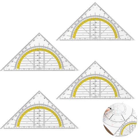 4 Stück Geodreieck Grundschule, Geodreieck Klein, Bruchsicher Und Transparent, GeodreieckAus Kunststoff, Für Schule Und Büro (15 Cm)