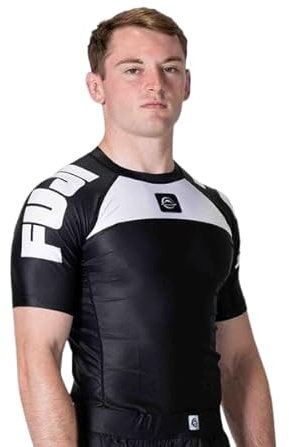 FUJI IBJJF Ranked Shortsleeve Jiu Jitsu SS Rashguard, BJJ Rashguard for Men and Women, Size Small, Black