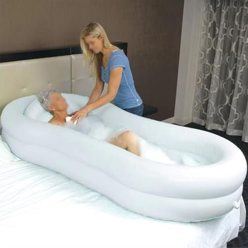 KYZTMHC Douche de Chevet Gonflable, lit de Douche pour Adulte, Baignoire Gonflable, Aide au Bain au lit, pour Personnes âgées, handicapées, Seniors, Patients alités(White)