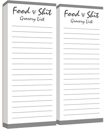 Hebayy 2 Paquets de Liste de Courses, Bloc-Notes Magnétique de 200 Feuilles, Liste de Courses Amusante Food & Shit, Memo Note à Déchirer, Planificateur de Tâches pour Réfrigérateur (7,6 cm x 20 cm)