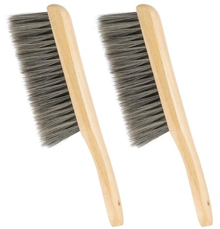 PATIKIL Scopa a mano in legno da 33 cm, 2 pezzi, con setole morbide, spazzola per la polvere con manico per camino, divano, mobili, lavorazione del legno, pulizia e redazione, grigio