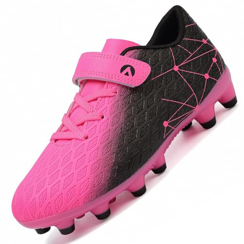 LECYGNB Boys Football Boots Kids Girls Athletics Training Astro Turf Soccer Shoes Teenager Profession Competition Indoor Outdoor Sneakers Unisex Black Rose Red UK 4