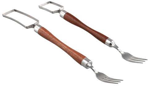 Plmvhpb Coupe-Fruits 2 en 1 en Acier Inoxydable, Outil de Trancheur de Fourchette à Pastèque, Fourchettes à Fruits à Double Tête, Trancheuse de Fruits, Fourchette de Coupe de Fruits