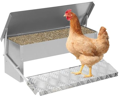 Eikuavons Automatischer Futtertrog für Haustiere mit Edelstahldeckel,5kg 1x Futterautomat Hühner Futterspender rutschfestem Design und innovativer Innenschräge – Ideal für Hunde und Katzen