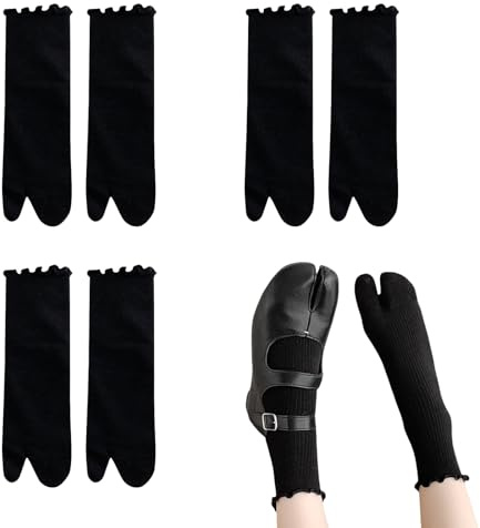 SamHeng Calzini infradito Tabi da donna, 3 paia, in cotone, giapponesi, con dita divise, elastici al polpaccio, con volant e volant, per cosplay di Shinobu. Calzini extra(neri)
