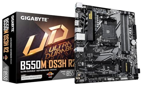 GIGABYTE B550M DS3H R2 Placa Base - Procesadores AMD Ryzen 5000, VRM de 5+3 Fases, hasta 4733 MHz DDR4 (O.C.), 1x M.2 PCIe 4.0 + 1x M.2 PCIe 3.0, LAN 1 GbE, USB 3.2 Gen 1