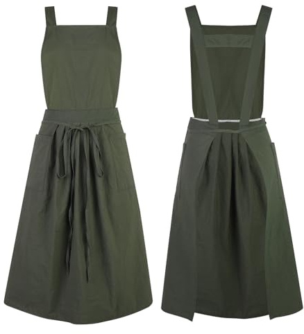 XLSXEXCL Pinafore Apron Dress for Women with Pockets - Oversized 92x98cm Wrinkle Free Chef Apron for Cooking, Baking, Gardening & Painting