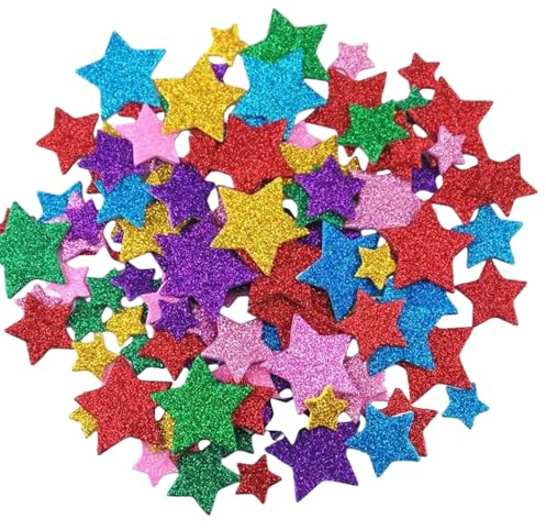 Färgglada glitter skumklistermärke, 360 st självhäftande färgglada glitter hjärta stjärna klistermärken för scrapbooking väggdekoration korttillverkning hantverk gör-det-själv hantverk