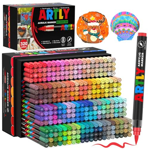 Efimeso 320 Colori Set di Acrilici Pennarelli, Acrylic Marker a base d'acqua, Colori Acrilici Professionali per la Pittura Rupestre, Tessuto, Ceramica, Legno, Tela
