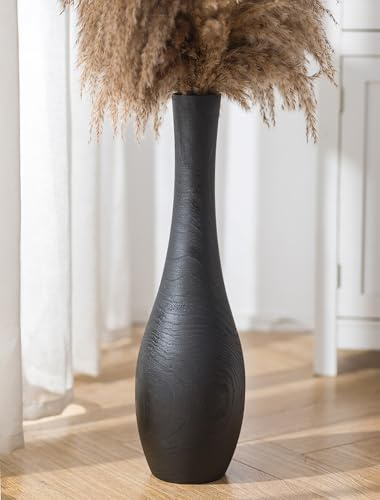 Hanobe - Florero de Suelo Negro Mate: 56 cm, florero para rincón de salón