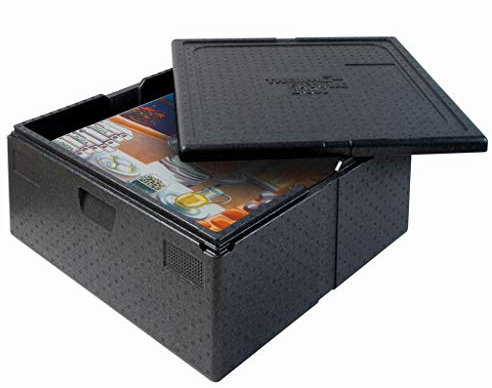 Thermo Future Box® Quadratische Thermobx Kühlbox Transportbox Warmhaltebox und Isolierbox mit Deckel, Thermobox aus EPP (expandiertes Polypropylen), schwarz, 92 Liter Pizzabox
