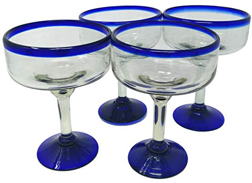 Verre mexicain soufflé à la main - Lot de 4 verres à margarita soufflés à la main (17 oz)