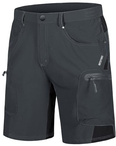 TACVASEN Mens Hiking Cargo Shorts 10 Inch Inseam Quick Dry Stretch Casual Summer Waterproof Grey Outdoor Shorts with Zipper Pockets