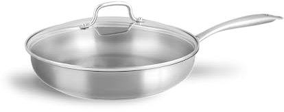 SPRINGLANE Sartén Acero Inoxidable con Tapa de 28 cm – Sartenes Inducción con Mango Ergonómico – Sartenes Inducción Antiadherentes - Para Todo Tipo de Cocinas Incluidas las de Inducción