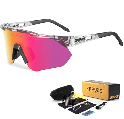KAPVOE Polarisiert Fahrradbrille mit 4 wechselgläser TR90 Rahmen für Herren Damen MTB Sport Radfahren Sportsonnenbrille Radbrille Sportbrille Fahren Angeln Baseball Laufen 10