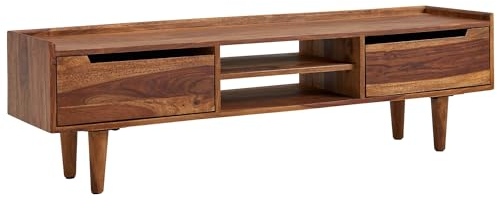 FineBuy Lowboard Sheesham Massivholz 145x43x35 cm TV-Kommode mit Zwei Türen, Design TV-Schrank Hoch, Fernsehtisch Fernsehschrank Modern, Fernsehkommode Wohnzimmer Braun