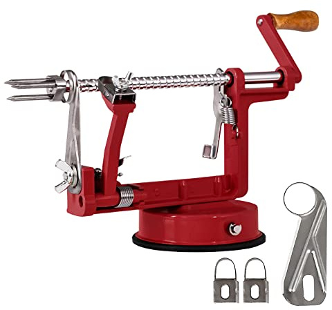 Apple Peeler, Stainless Steel Apple Corer Slicer Peeler, Durable Heavy Duty Die Cast Magnesium Alloy Apple Peeler Slicer Corer(Deepred)