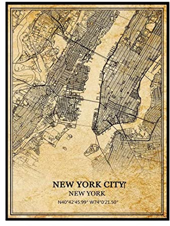 Ciudad de nueva york Nueva York Estados Unidos Arte de la pared Vintage Print Poster Canvas Map Artwork Travel Souvenir Gift Home Decor Unframed 12x16 inches