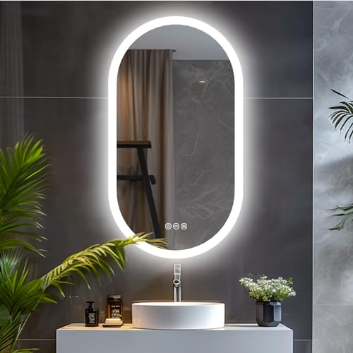 LUVODI Espejo Baño con Luz Led Ovalado 80 x 50 cm Espejos de Baño Antivaho con Luz Retroiluminado Regulable Espejo Moderno Inteligente con Interruptor Tactil y Enchufe para Recibidor vestidor