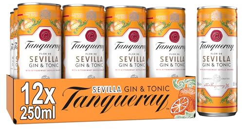 Tanqueray Flor de Sevilla Gin & Tonic | 6.5% vol | 12 x 250ml | Ready to Drink Cans | Bittersweet Taste of Seville Oranges & Tanqueray London Dry Gin | Mixed with Tonic