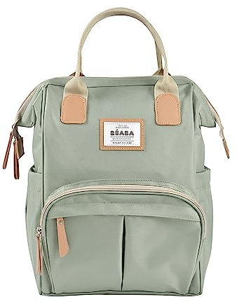 BÉABA - Wickelrucksack für Babys - Großes Fassungsvermögen - Inklusive Wickelunterlage - Zahlreiche Fächer - Große Öffnung - Isothermes Fach - Multifunktionale Wickeltasche - Wellington - Salbeigrün