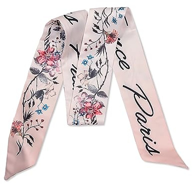 LumiSyne Sciarpa Di Seta Stretta Donna Ragazze Lungo Sottile Fazzoletto Da Collo Fiore Stampato Motivo Lettere Stile Artistico Romantico Sottile Nastro Sciarpa In Raso Copricapo Fascia Per Capelli