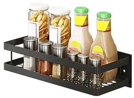 Heikoeco® Gewürzregal Wand, 50cm Küchenregal Wand, Kombinierbare Hängende Gewürzregale Metall, Wandregal Schwarz Ohne Bohren