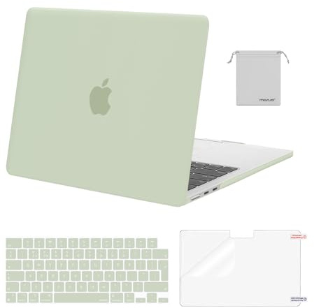 MOSISO Coque Compatible avec MacBook Air M5 M4 M3 M2 13 Pouces 2022-2026(A3449/A3240/A2681/A3113) 13,6 Pouces Protection Étui Rigide&Clavier QWERTY&Protecteur D'écran&Sac Rangement,Sage Vert