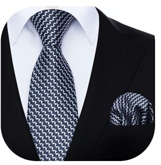 HISDERN Corbatas para Hombre con Pañuelo - Corbata y pañuelo Set Elegante Clásico Boda de Seda para Hombres, 1 azul oscuro.