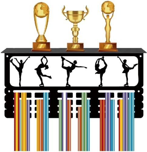 CREATCABIN Eiskunstlauf-Medaillenaufhänger,Trophäenregal,Eislauf-Medaillenhalter Mit Regalständer,Sport,4 Reihe,Hängende Wandhalterung Aus Metall,Für Mehr als 70 Medaillen Für Wettkämpfe,40x20x10cm