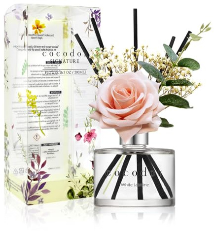 Cocod'or, diffusore per ambienti con bastoncini, profumazione alla rosa e gelsomino bianco, flacone da 125 ml/1 confezione, diffusore di oli essenziali e aromi, per camera da letto, bagno, decorazione