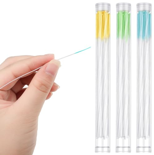 Maitys Lot de 180 nettoyeurs de trous pour boucles d'oreilles, fil de nettoyage de perçage, parfum rose, soin des oreilles, fil dentaire jetable (jaune, vert, bleu)