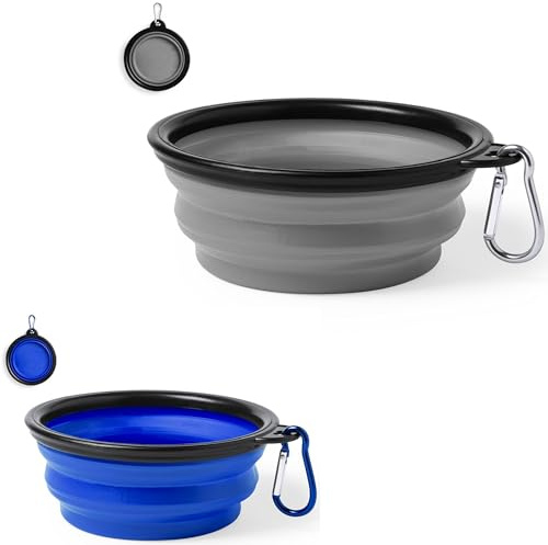 2 cuencos plegables para perros, cuencos de viaje, a prueba de fugas, comedero para perros, con mosquetón de montañismo para gatos, perros y mascotas, para agua y comida, vacaciones, viaje en coche