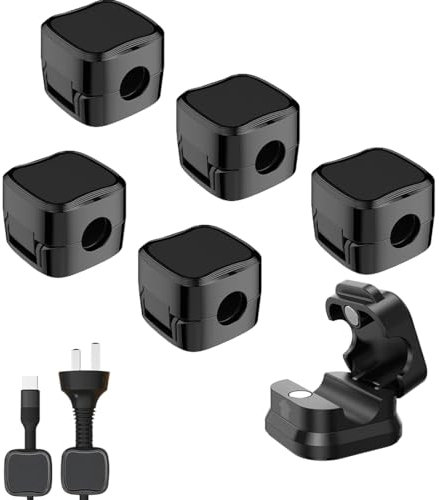 MWUMRCM Organizer a Clip per Cavo, Magnetico Clip Fermacavi Adesivi da 6 Pezzi, Supporto per Caricabatterie con Filo Adesivo Resistente per Comodino,Orniture per Ufficio (Nero)