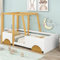 Ctastay Autobett Kinderbett 90x200 cm für Kinder, Spielbett Holzbett mit Lattenrost & Rädern, Bettgestell mit Rausfallschutz, Weiß + Natur (Ohne Matratze)