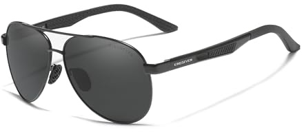 KINGSEVEN Pilot Occhiali da Sole Polarizzati per Uomo Alluminio Magnesio Vintage Occhiali Protezione UV400 7720-A1, Nero Grigio