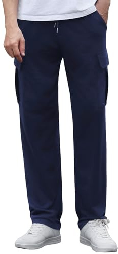 Crewhpo Pantaloni da Tuta Uomo Cotone Larghi con 4 Tasche e Gamba Dritta